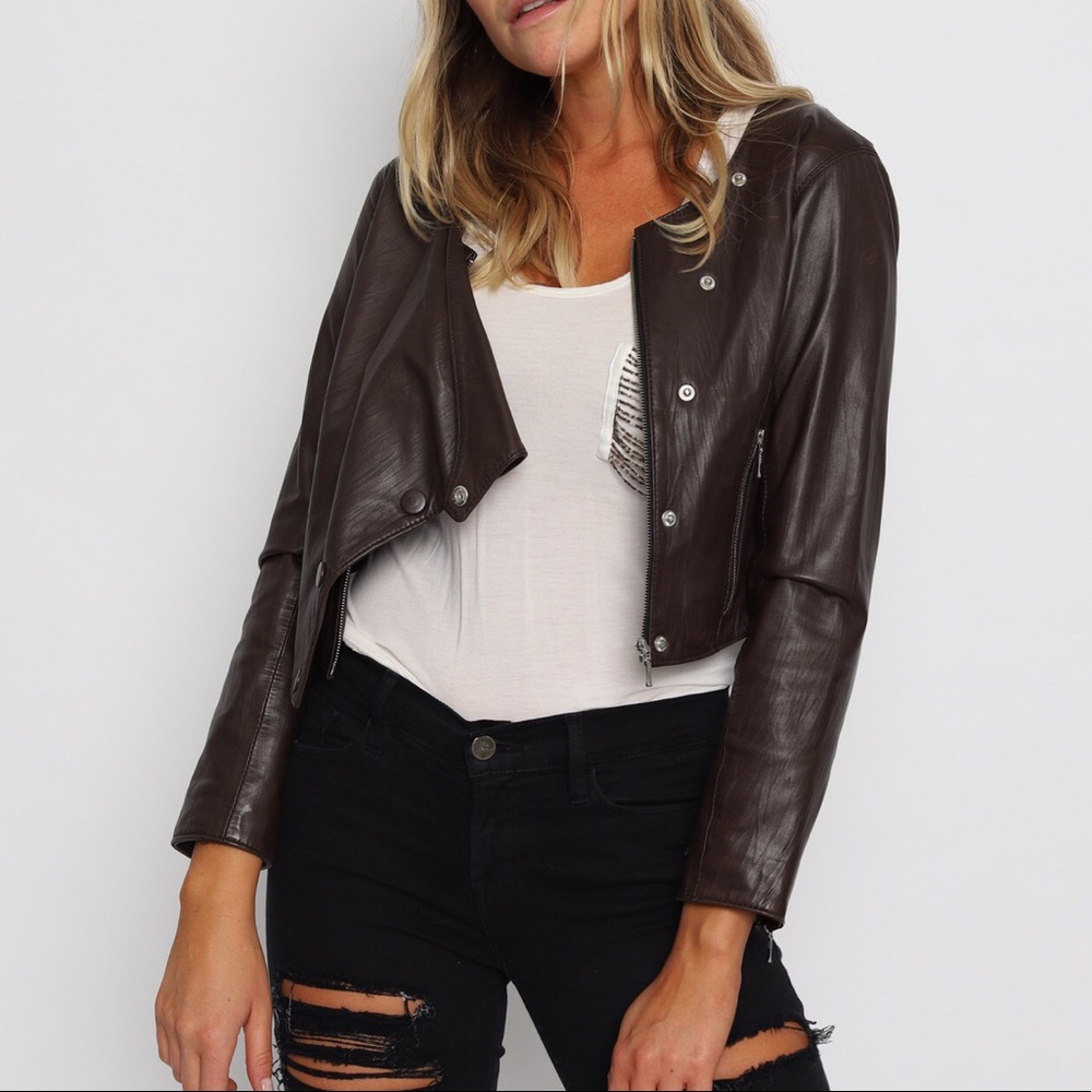 Walter cropped 100% lambskin brown leather jacket